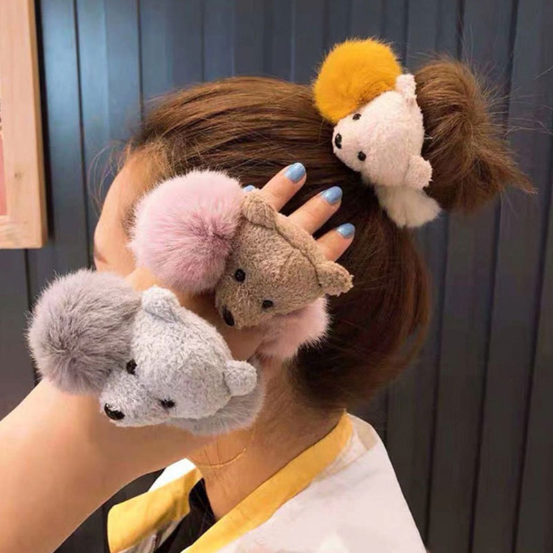 Dây Buộc Tóc Lông Xù Co Giãn Hình Gấu Dễ Thương Giá Đỡ