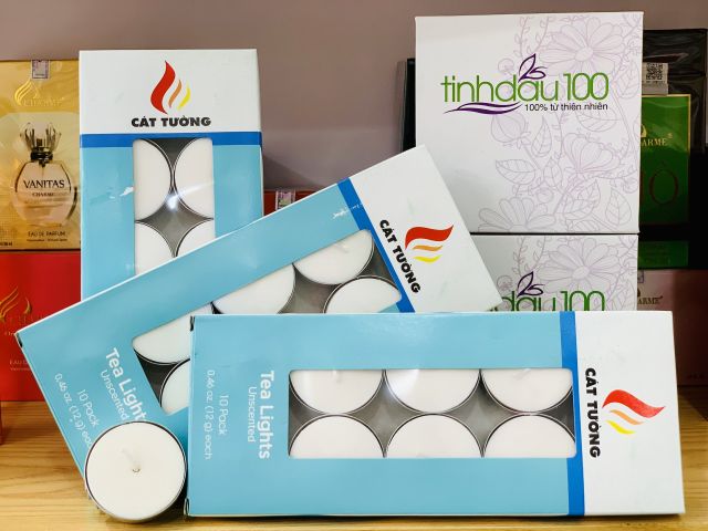 Nến tealight trắng không mùi, vỉ 10 viên, mỗi viên đốt được 4h Tinh Dầu 100 Shop