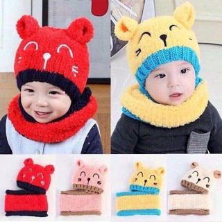 Mũ + khăn len xù loại đẹp cho bé