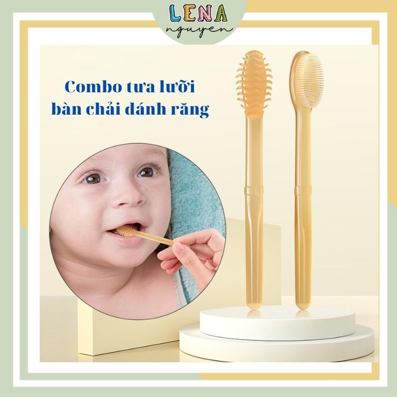 Rơ lưỡi và bàn chải đánh răng (1 set) cho bé sơ sinh siêu mềm gạc làm sạch răng cao cấp chống tưa nấm lưỡi làm sạch răng