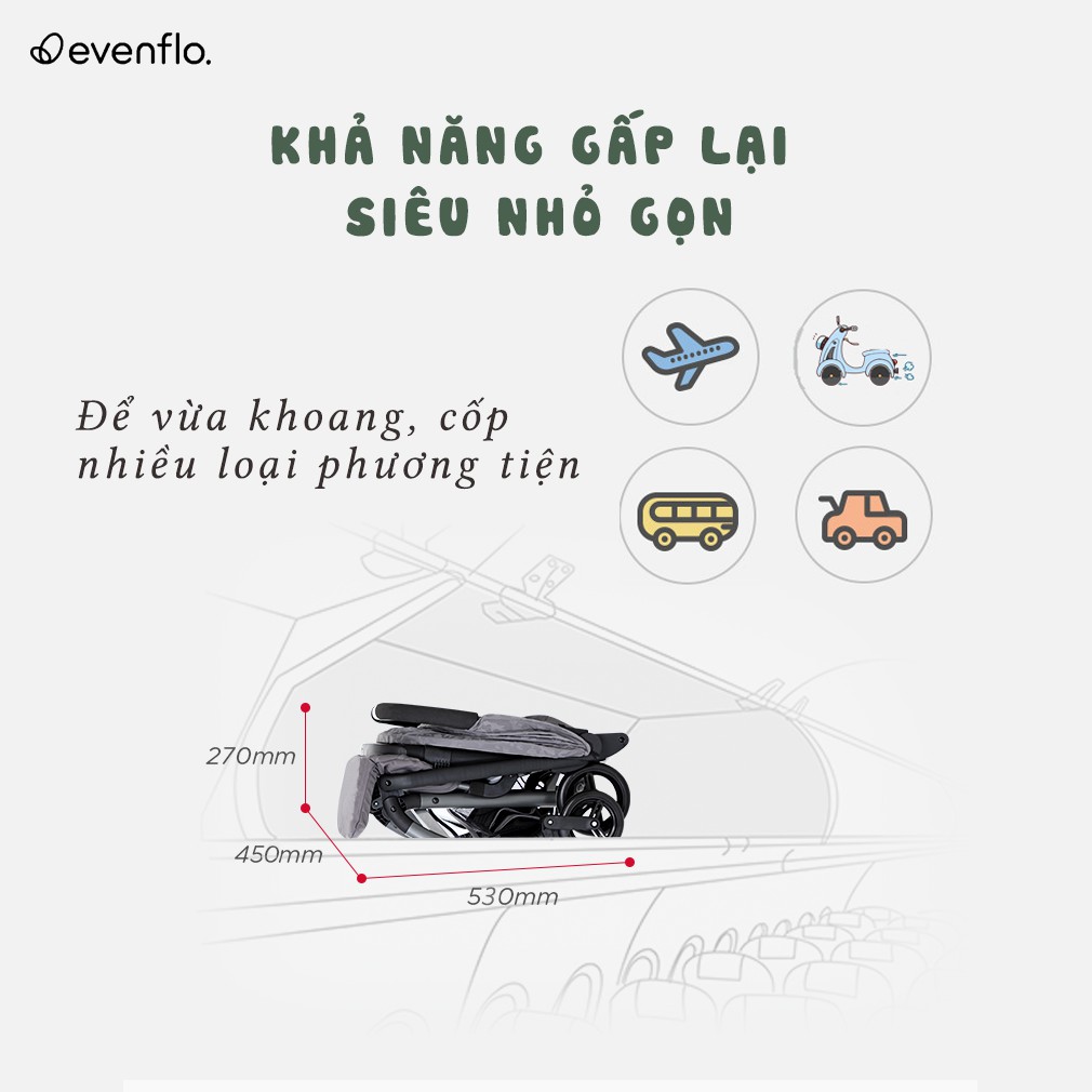 Xe đẩy gấp gọn Evenflo Wim Style màu GRAY (GHI) chính hãng