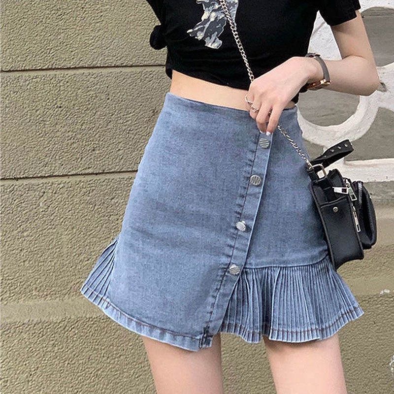 Chân váy jean Chữ A Lưng Cao Thời Trang Mới