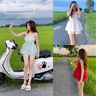 Set babydoll nữ ,set đồ nữ babydoll ,áo bánh bèo babydoll,2 dây cột nơ kèm quần  siêu xinh PLS12