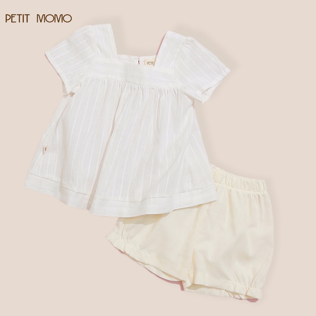 Áo Cộc Tay Cho Bé Gái (1-6 Tuổi) PETIT MOMO Dáng Babydoll Trơn Màu Vải Thô Siêu Mát Thấm Hút Mồ Hôi H146