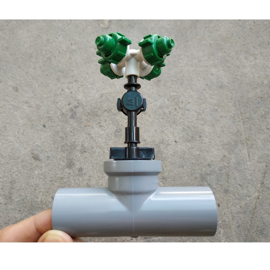 Béc phun sương 4 hướng xanh chân ren 21 kèm nối T 21 béc phun sương tưới lantưới rau cây cảnh gắn ống PVC - MHL