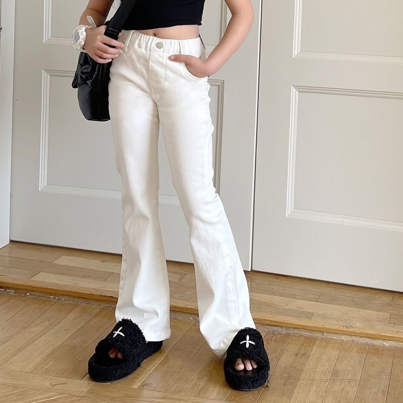 Hàng Mới Về [Hàng Mới Về] Quần Jeans Ống Loe Lưng Cao Co Giãn Phong Cách Phương Tây Cho Nữ