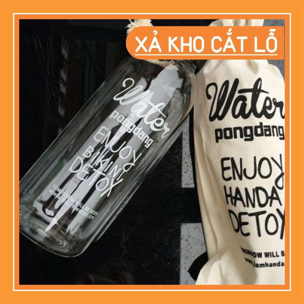 (thanh lý kho) Bình Nước Nhựa Detox PONG DANG 1000ml Tặng Kèm Túi Vải Vintage Siêu Tiện Lợi