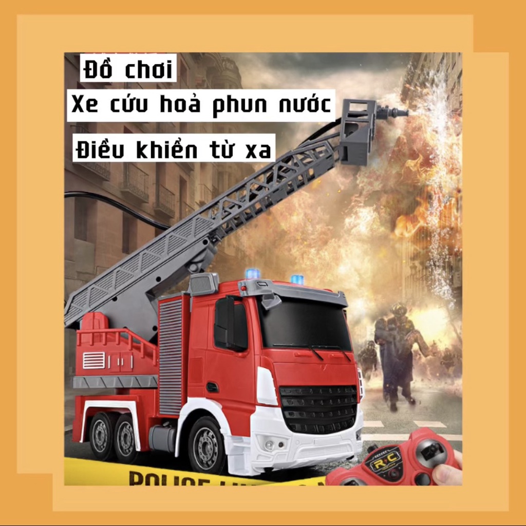 Xe Cứu Hoả Phun Nước xoay 6 Chiều Điều Khiển TỪ XA (có đèn)