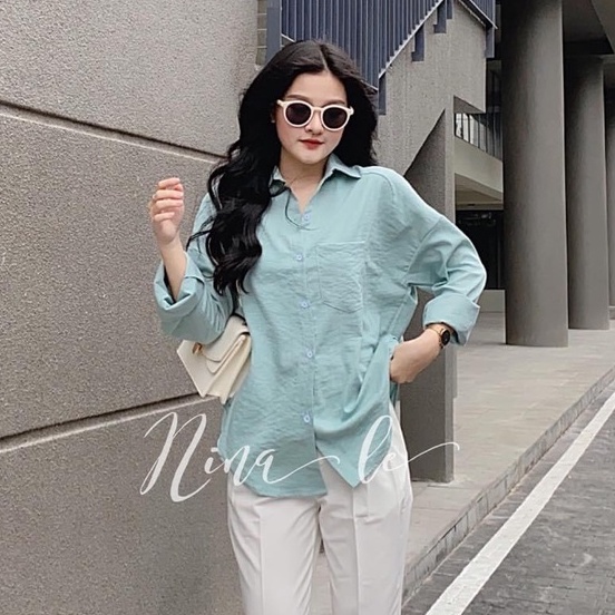 Áo sơ mi nữ basic túi ngực vải đũi form rộng siêu xinh Shynstores