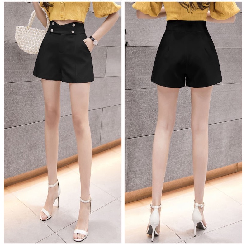 Quần short nữ cạp cao ống rộng CHAT lưng cao vải tuyết mưa cao cấp Q037