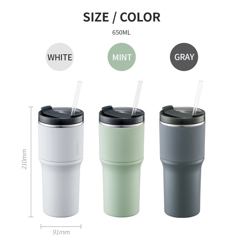 Bình giữ nhiệt Lock&Lock Metro Drive 650ml 3 màu sang trọng kèm ống hút LHC4277S - BABYHOPSG