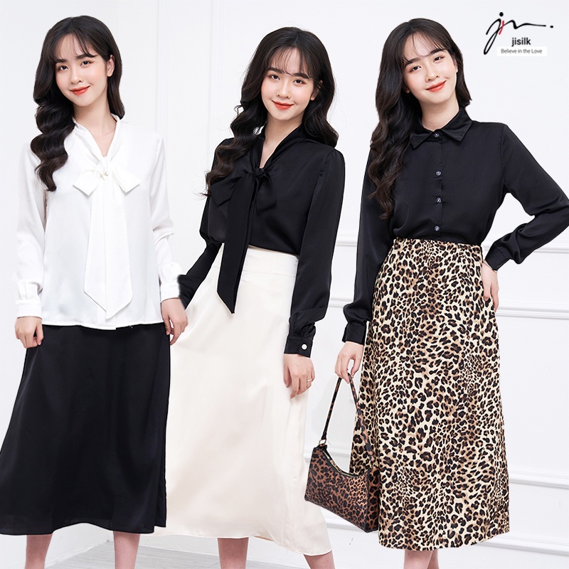Chân váy công sở jisilk dài chữ a dài qua gối bigsize lụa cổ điển vintage Simplato L.CVD-01
