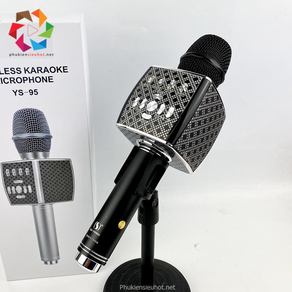 Micro karaoke bluetooth Ys-95 cao cấp, mic livestream tích hợp loa hỗ trợ thẻ nhớ, usb