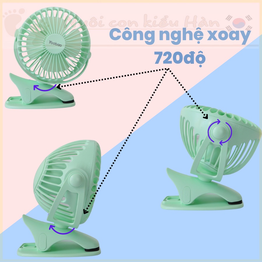 Quạt Kẹp Tích Điện Mini Yoobao 6400mah kẹp Bàn, Xe đẩy, Nôi Cũi, Sử Dụng Phòng Ngủ, Đi Du Lịch
