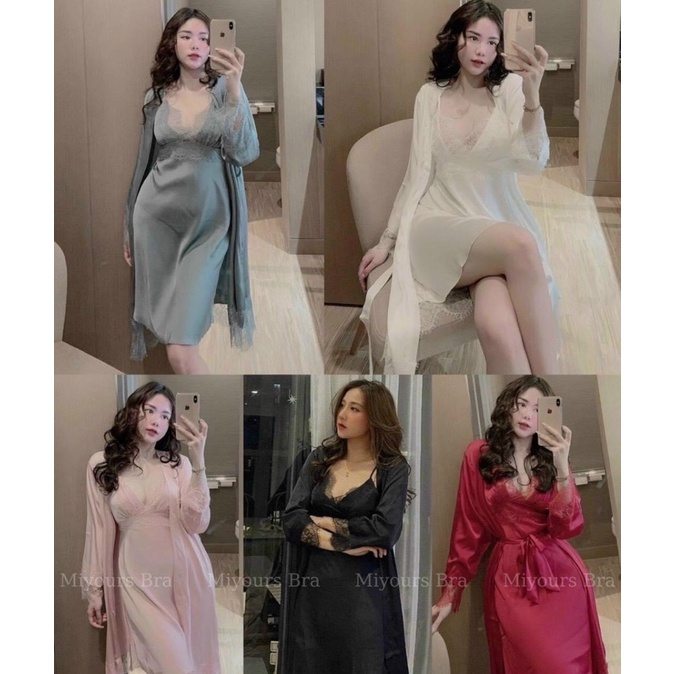 Đồ ngủ DORISBRA, Set bộ đồ ngủ lụa 5 chi tiết thiết kế cao cấp quyến rũ