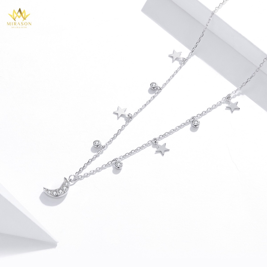 Dây Chuyền Bạc Nữ MIRASON Tròn Trắng Đen Sang Trọng MDC059 - Vòng Cổ Nữ Bạc 925 Cao Cấp