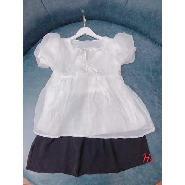 Bộ Áo Babydoll Nơ Ngực Chân Váy Xòe 🦋 Set Váy Nữ Áo Tay Bồng Chất Voan Kính 2 Màu 🦋 | BigBuy360 - bigbuy360.vn