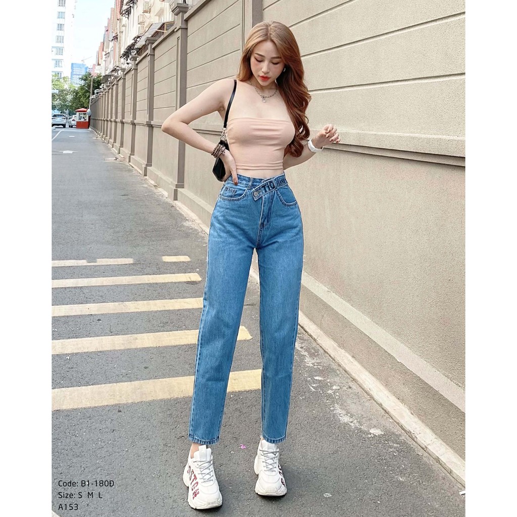 Quần jean nữ lưng cao Kpboutique mã B1-180Đ màu xanh nhạt, hình shop chụp 100%, cam kết đổi trả nếu không hài lòng