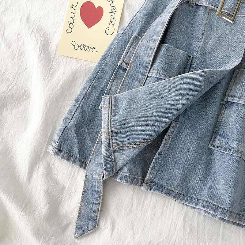 Jiashucheng Chân Váy Denim Ngắn Dáng Chữ a Phối Thắt Lưng Thời Trang Mùa Hè 2023 Phong Cách Hàn Quốc Cho Nữ