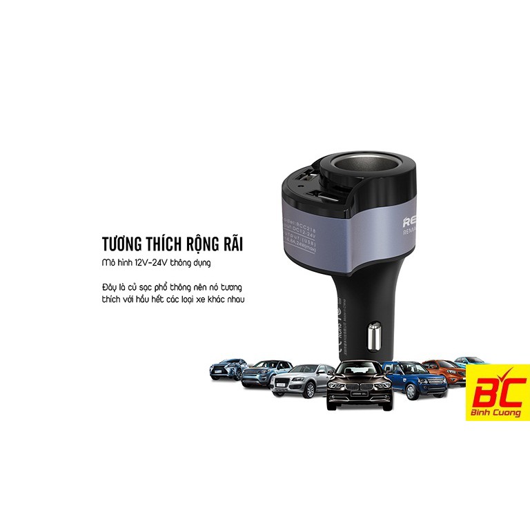 Cốc sạc ô tô 2 cổng USB Remax RCC218 4.8A