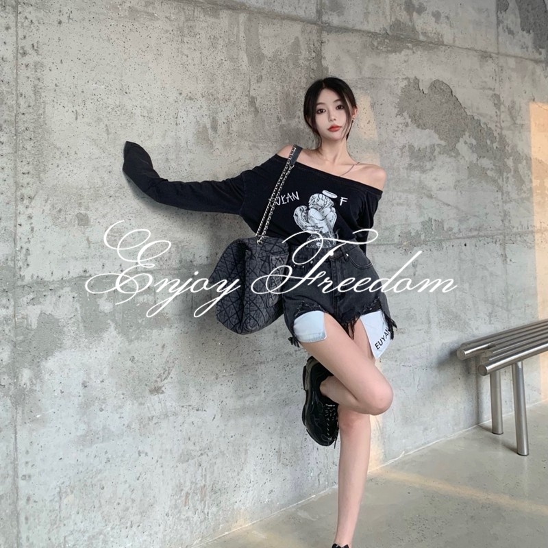 Enjoy Freedom Áo Thun Tay Dài Hở Vai Thời Trang Thu Đông 2022 Dành Cho Nữ