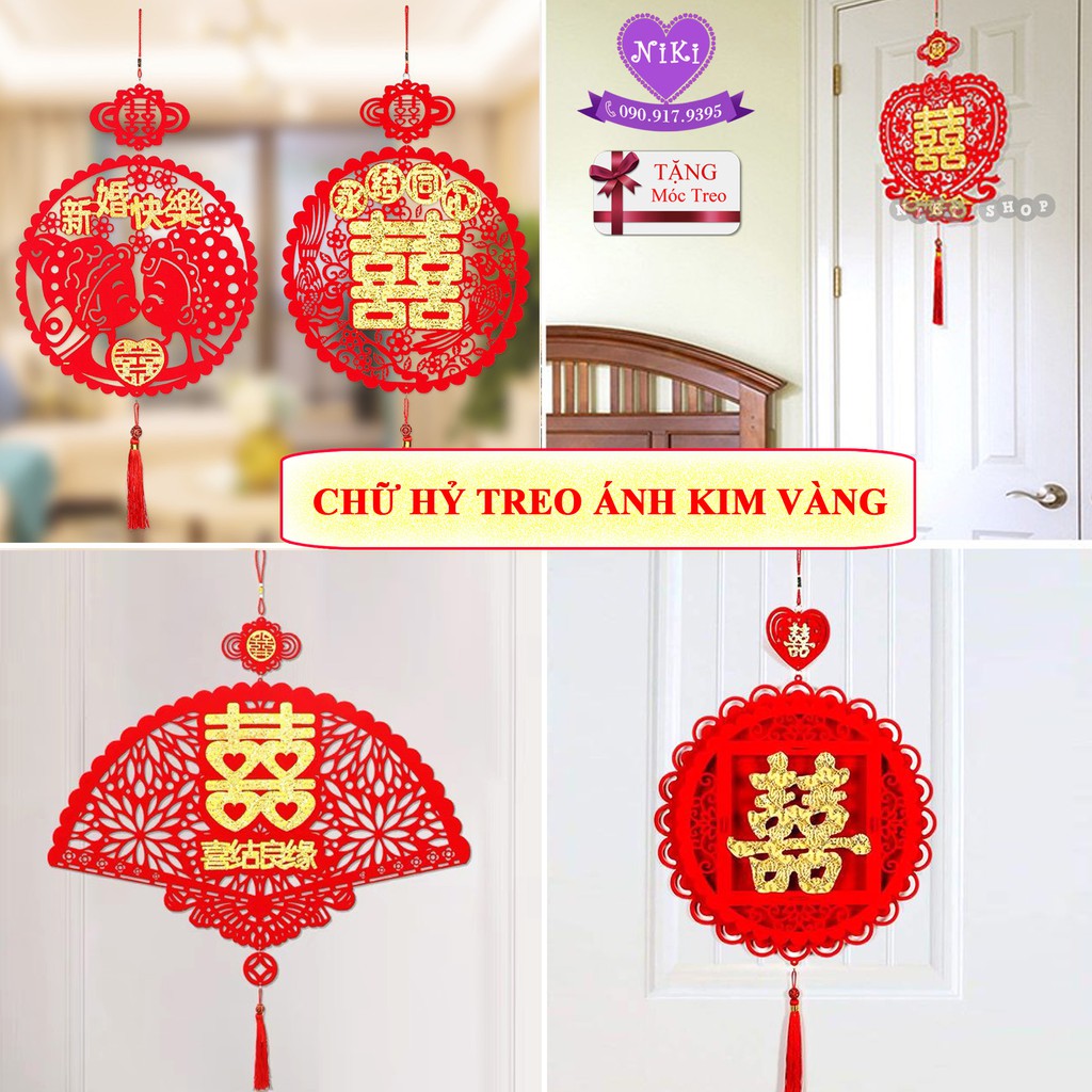 *CHỮ HỶ TREO TRANG TRÍ ĐÁM CƯỚI  - TẶNG MÓC TREO