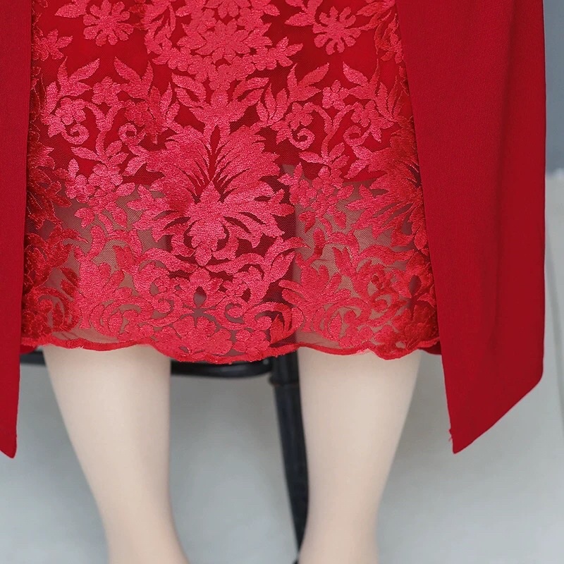 Đầm trung niên nữ cao cấp, thiết kế phối ren sang trọng, dáng dài thanh lịch NV0948