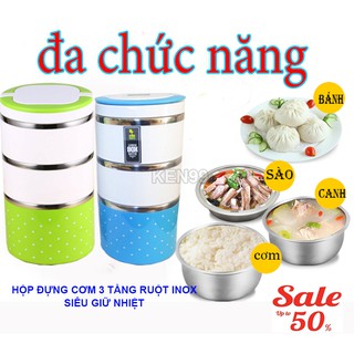 Cà Mên Giữ Nhiệt Nhật, Hộp Đựng Thức Ăn 3 Tầng Ruột Inox Siêu Giữ Nhiệt ( Có Quai Xách Tiện Lợi)