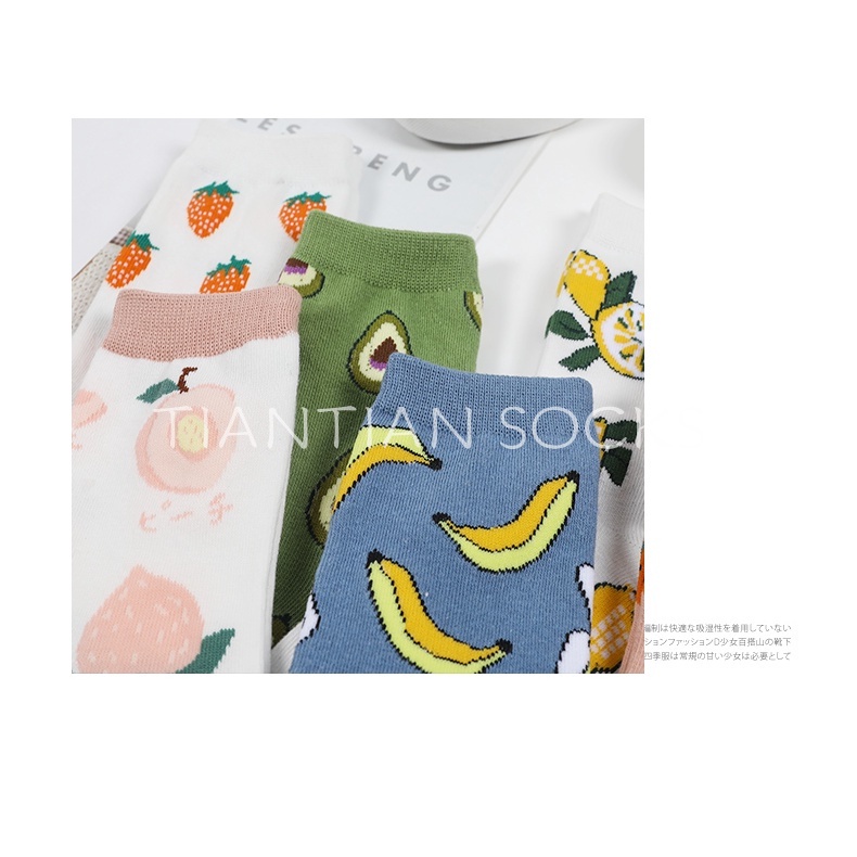 Vớ Cotton  Tất vớ nữ cổ cao họa tiết trái cây hoạt hình phong cách Harajuku Nhật Bản đáng yêu T007