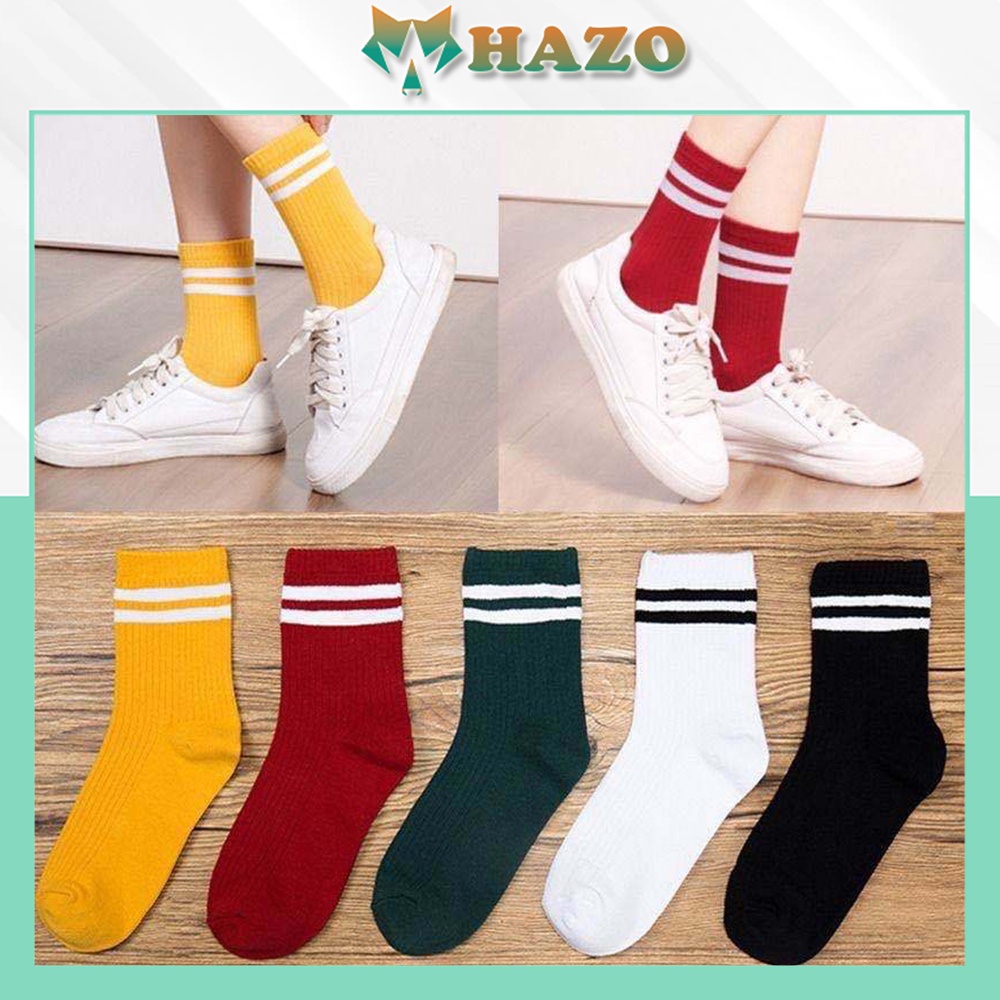 Tất cổ cao vớ cổ cao nam nữ sọc ngang nhiều màu 368 vải cotton co giãn thời trang