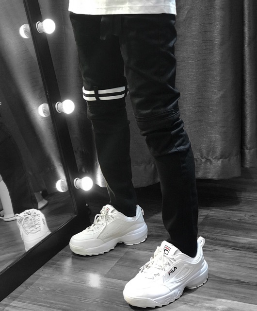 Quần jeans đen phối dây và zip | BigBuy360 - bigbuy360.vn