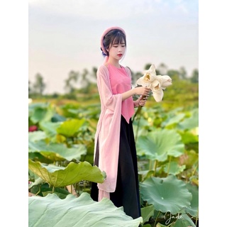 Yếm chụp sen - Khoác lụa màu hồng nhạt