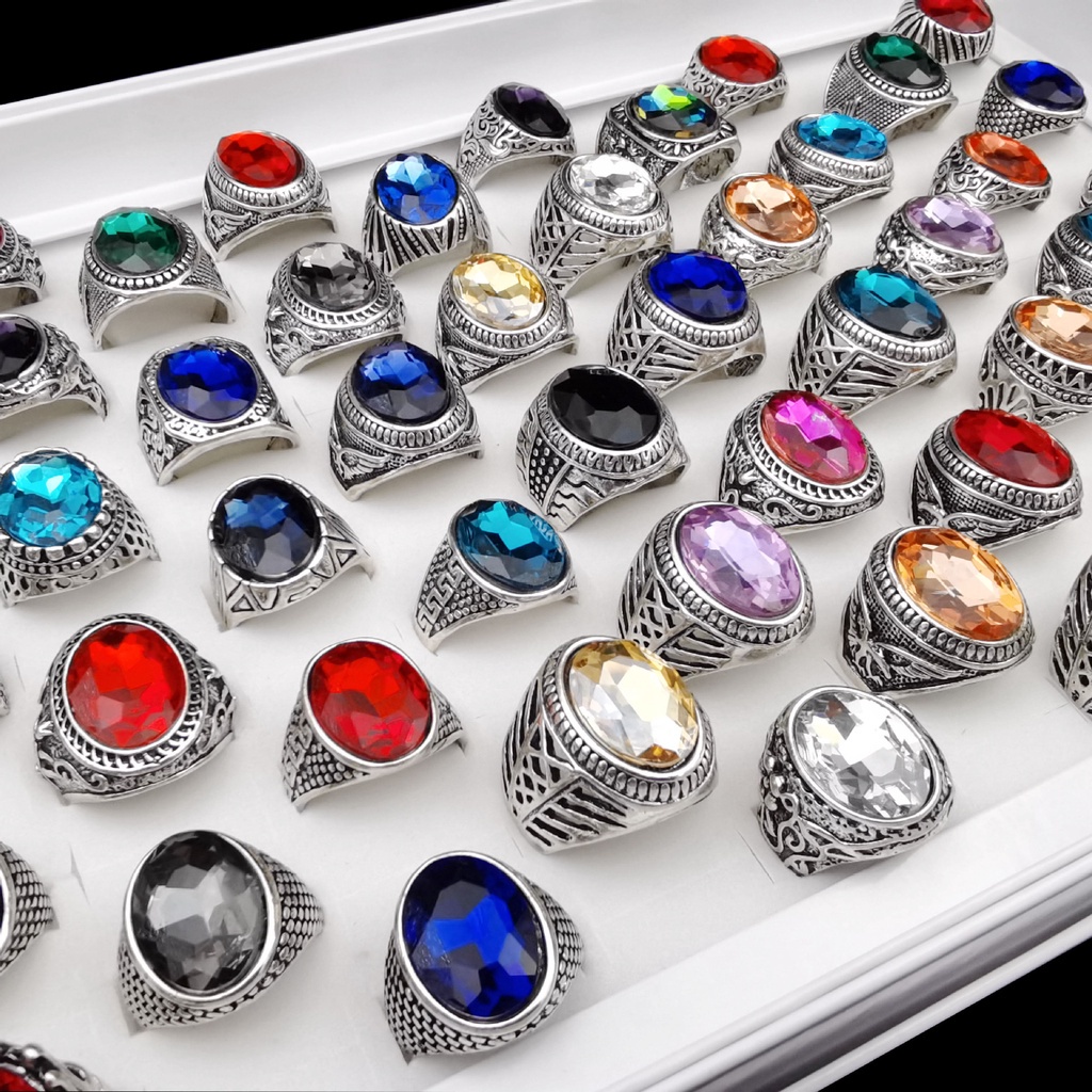 Nhẫn Hợp Kim Đính Đá Nhiều Màu Sắc Phong Cách Harajuku Retro 19A1216