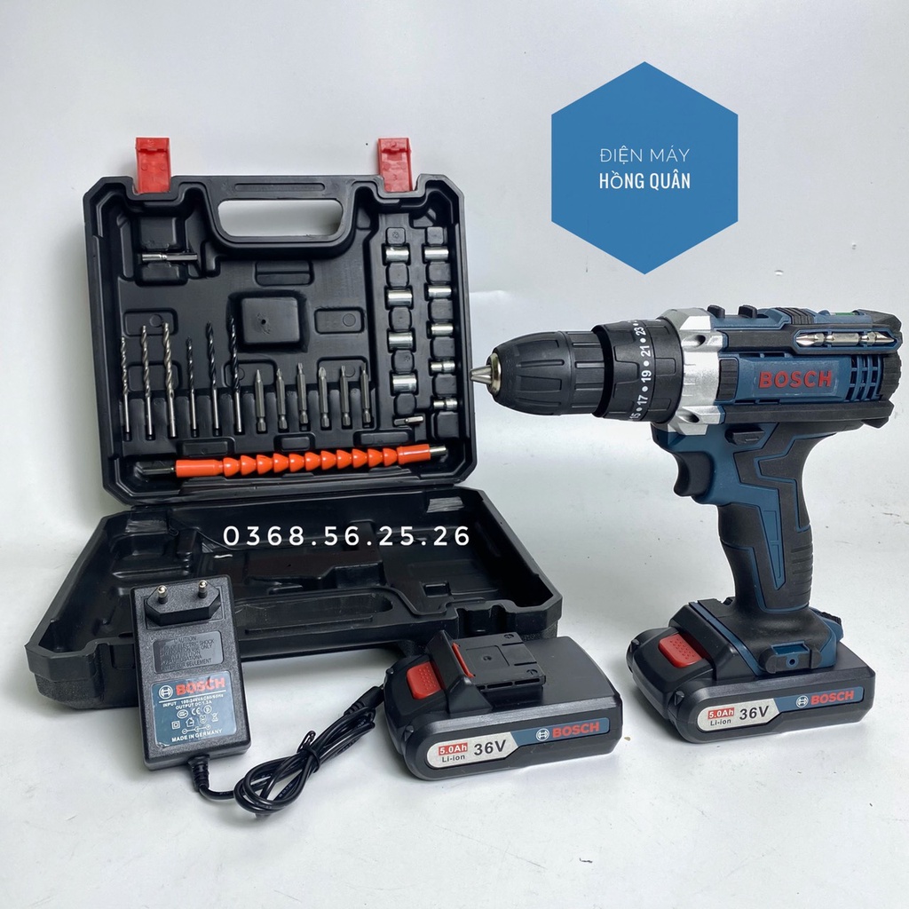 Máy khoan pin , máy bắn vít BOSCH 36v bắn vít, khoan gỗ, sắt, siết bulong. tặng bộ phụ kiện 24 chi tiết
