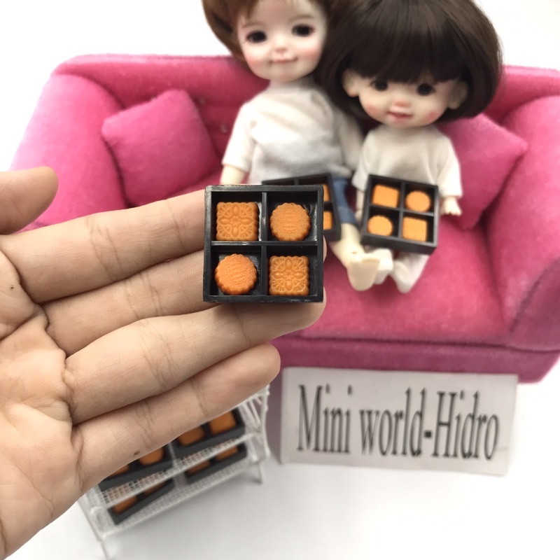 Mô hình bánh trung thu tí hon mini dùng cho trang trí nhà búp bê tỉ lệ 1/8 1/12 kèm khay đựng