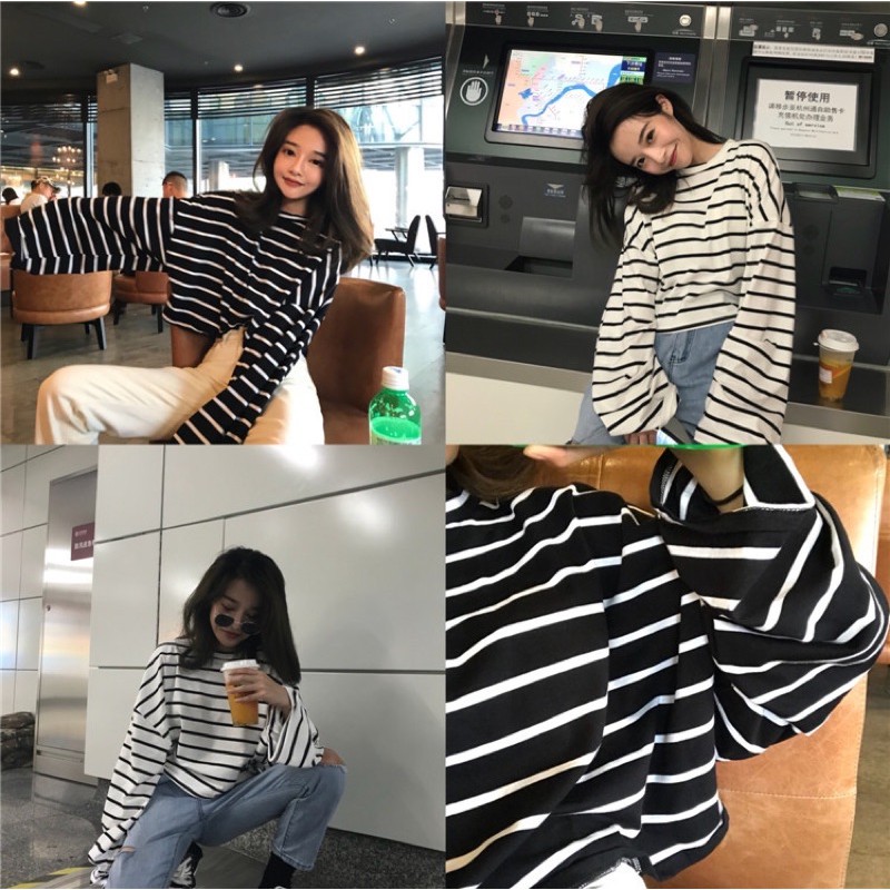 [Mã WASKT410K giảm 10K đơn 50K] Áo kẻ croptop tay rộng | BigBuy360 - bigbuy360.vn