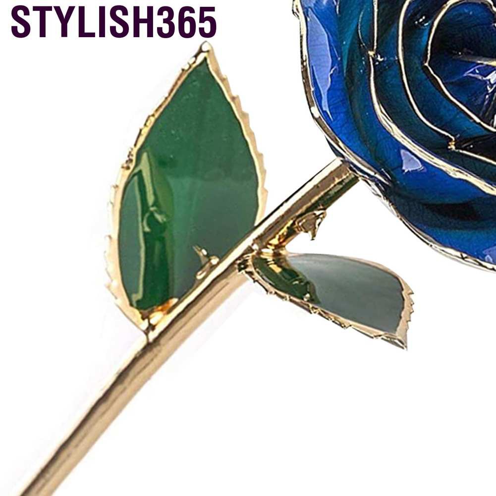 Stylish365 Real Dipped Blue Rose with Bracket Flower Decoration 24K Gold Plated Green Leaf Gift for Birthday Valentine's Day