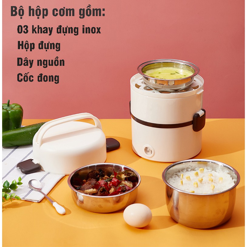 Hộp Cơm Điện Văn Phòng Giữ Nhiệt - Hộp Cơm Văn Phòng Cắm Điện Hơi Nước 4 Lõi Inox - BH 6 Tháng