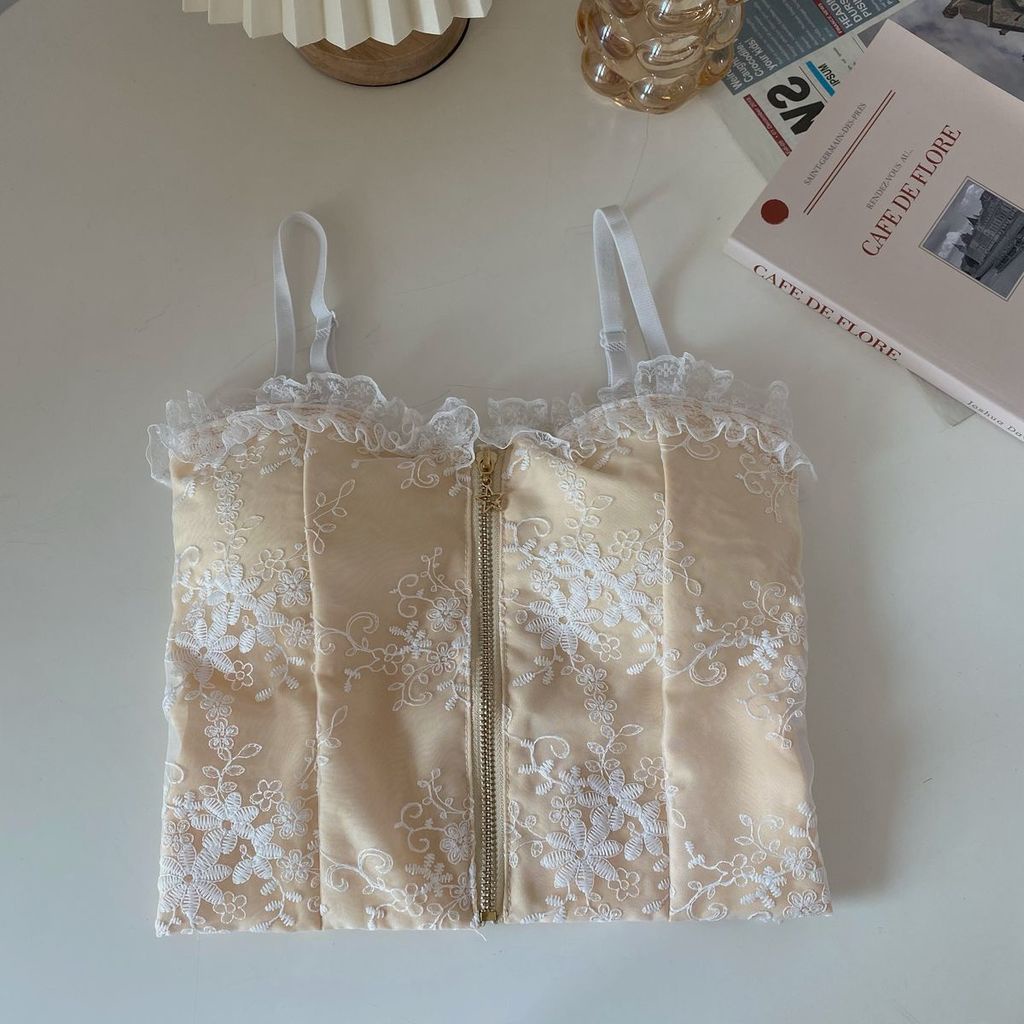 Áo Hai Dây Phối Ren Có Khóa Kéo Quyến Rũ Thời Trang Cho Nữ