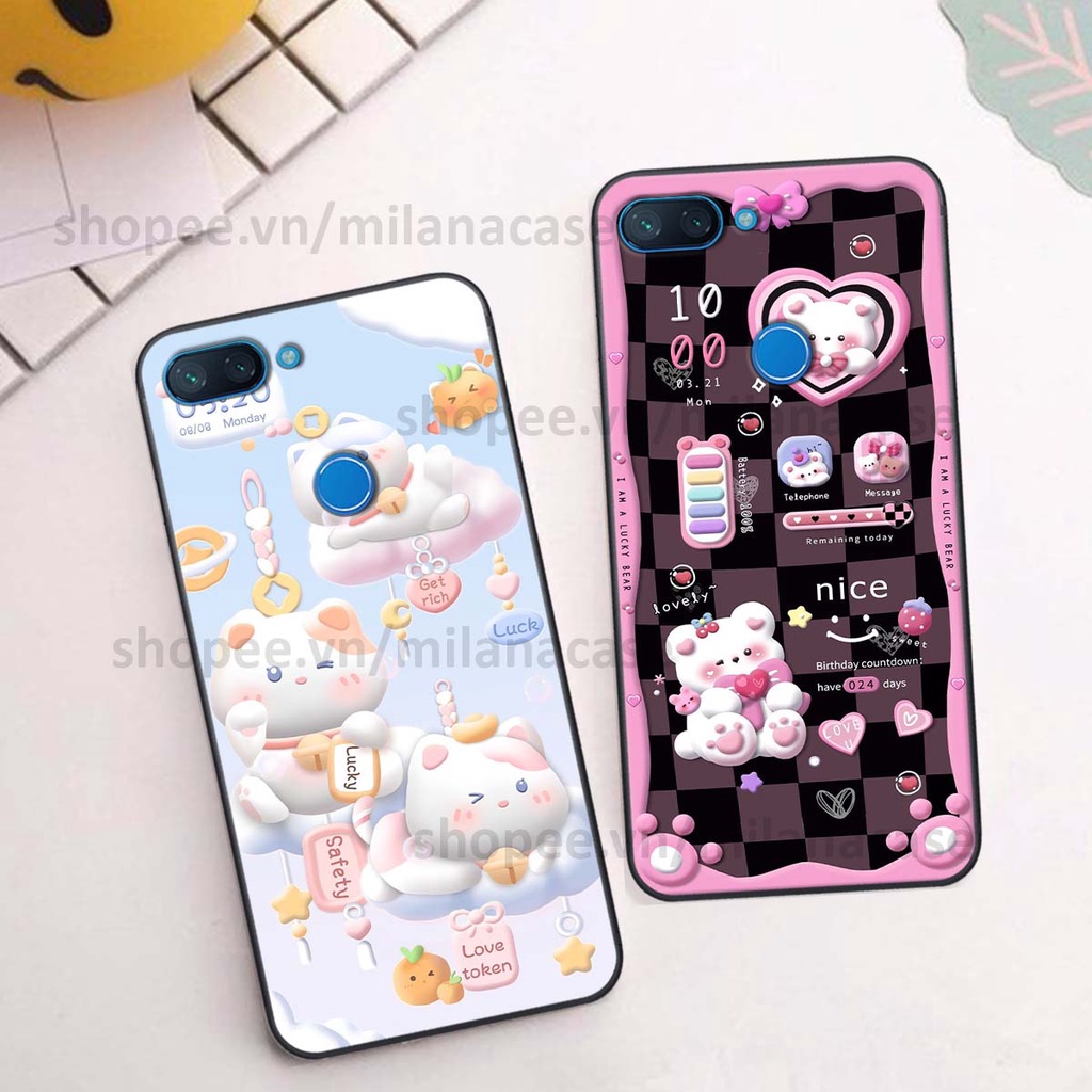 Ốp Xiaomi Mi 8 SE / Mi 8 Lite hình đồng hồ icon gấu mèo cute cực dễ thương ngộ nghĩnh