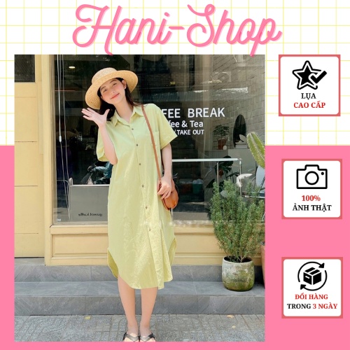 Đầm Sơ Mi Suông Dáng Dài Đầm Xanh Bơ Phom Rộng, Chất Đũi Mềm Mát, Dáng Công Sở Bigsize