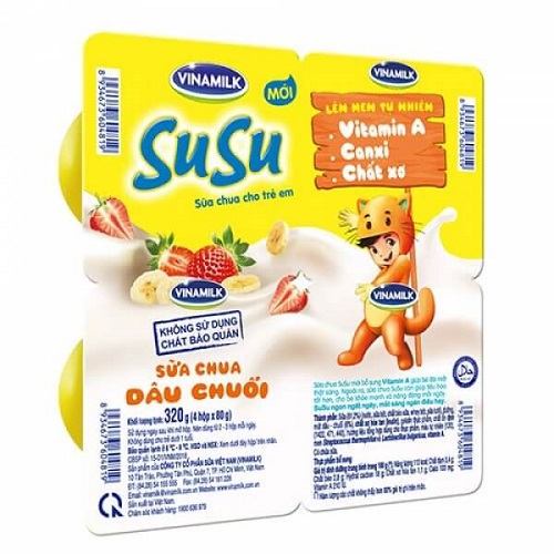 Sữa chua ăn SuSu IQ có đường/Dâu chuối/Táo chuối 80g - vỉ 4 hộp