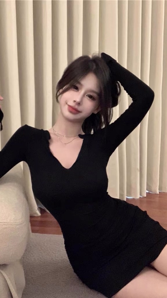 váy dài tay phong cách spice girl hot girl [FREESHIP] Đầm nữ dáng dáng ôm cổ chữ V gợi cảm ulzzang GUBO7905 | BigBuy360 - bigbuy360.vn