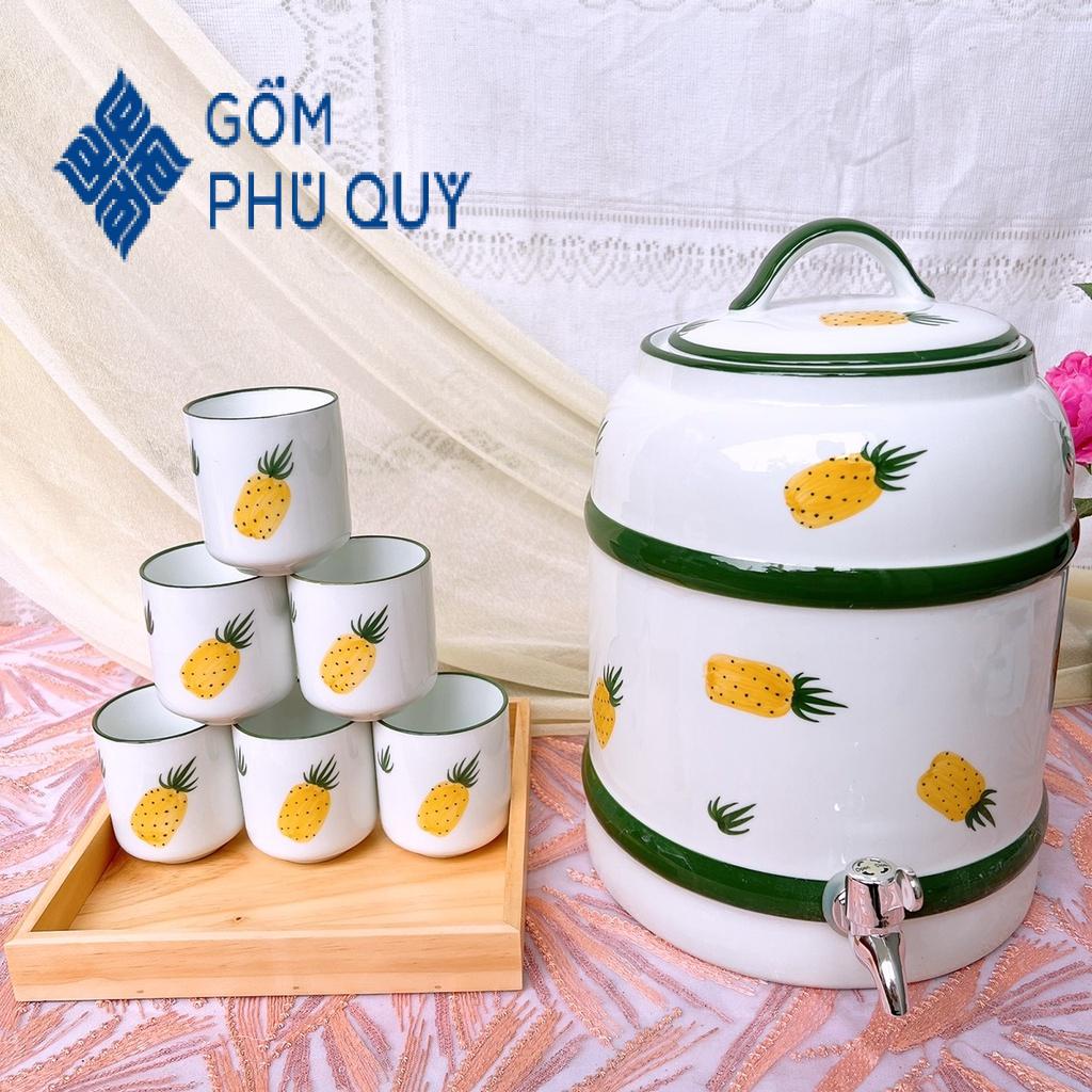 Bình đựng nước có vòi ⚱ Gốm Sứ Bát Tràng ⚱ bình 4,5L,9L đựng nước,bộ Dứa GOMPHUQUY HTG06
