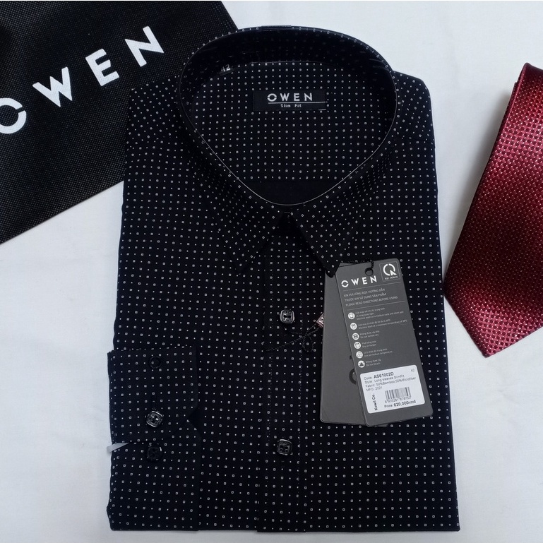 XẢ ÁO LẺ SIZE Áo sơ mi Owen dài tay đen 61002 -size 41-42