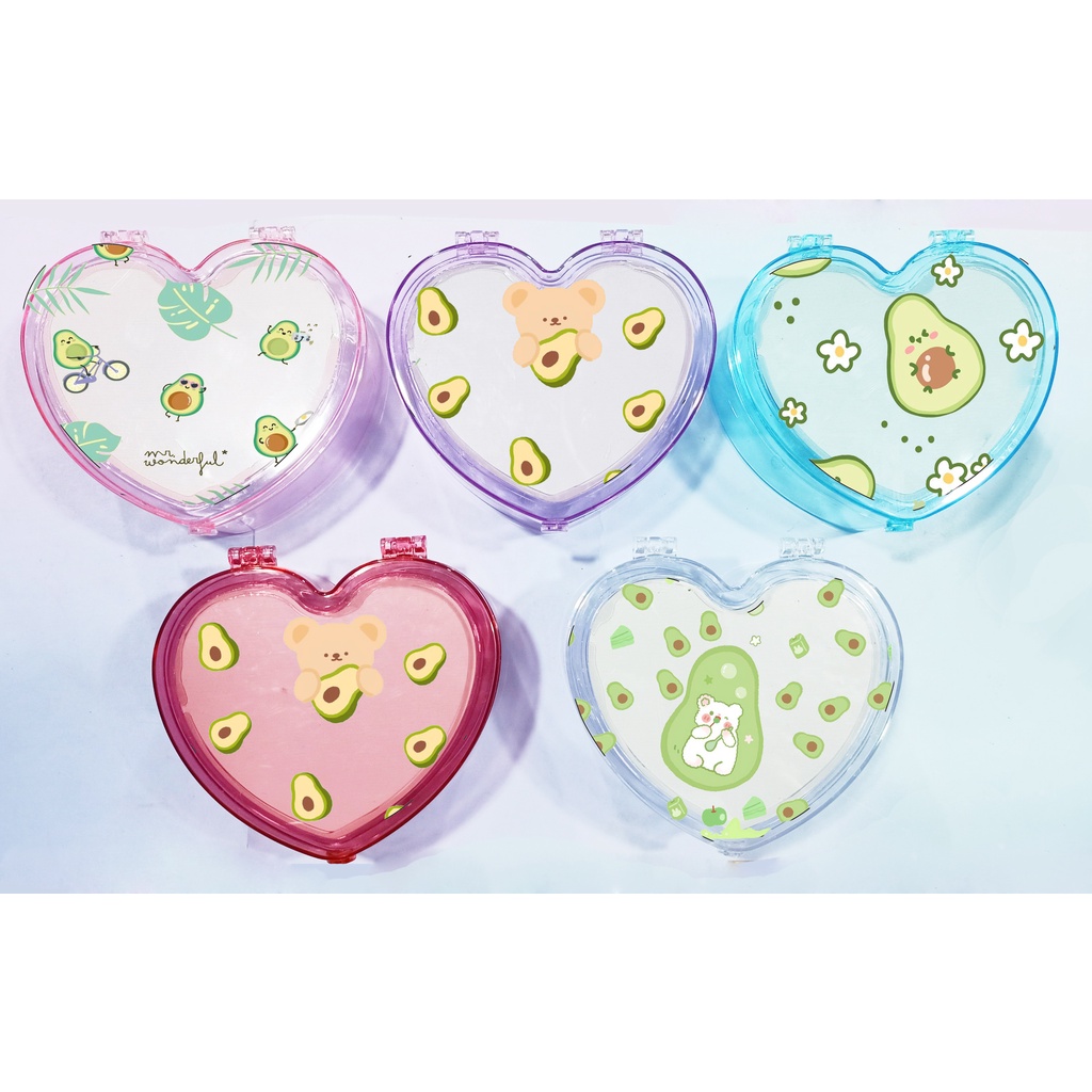 Hộp tim quả bơ kèm gương HKG30 dễ thương  avocado cute đựng trang sức hoạt hình