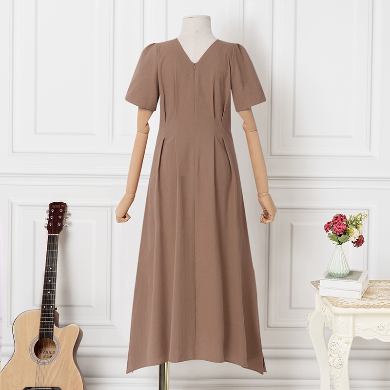 Đầm Chữ A Tay Ngắn Cổ Tròn Màu Trơn Phong Cách Hàn Quốc Thời Trang Cho Nữ