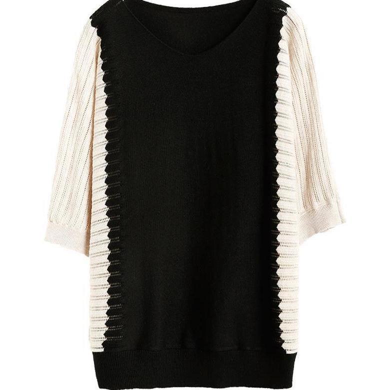 Áo thun dệt kim tay ngắn dáng rộng thời trang mùa hè cho phụ nữ trung niên