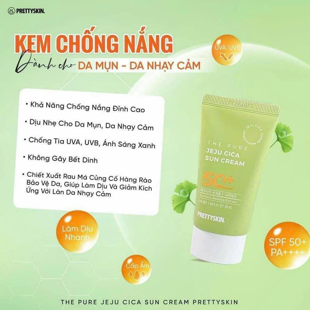 Kem chống nắng Pretty Skin 50ml SPF50+ PA++++ chiết xuất rau má dịu nhẹ cho da nhạy cảm bảo vệ da đến 8giờ