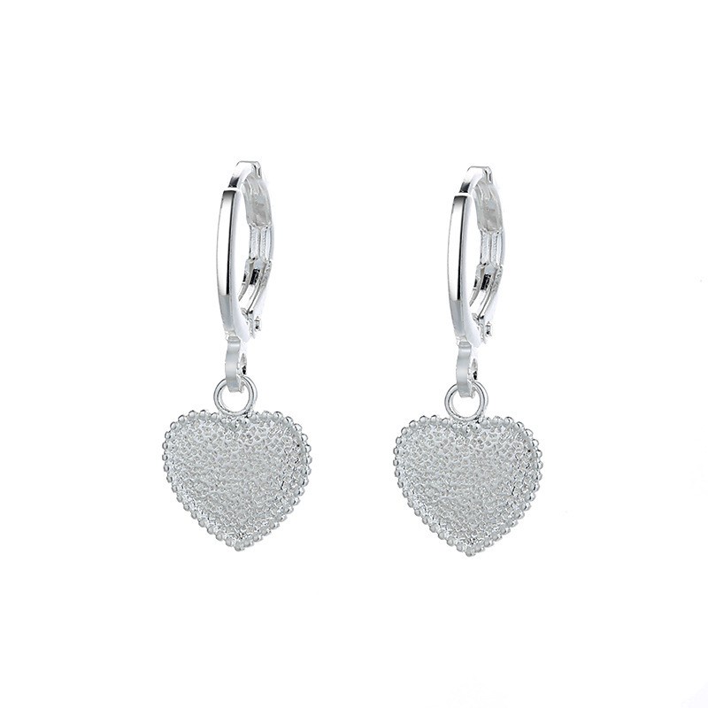 (048) Khuyên Tai Dài Mặt Trái Tim Bạc ❤️ Lấp Lánh Phong Cách Hàn Quốc